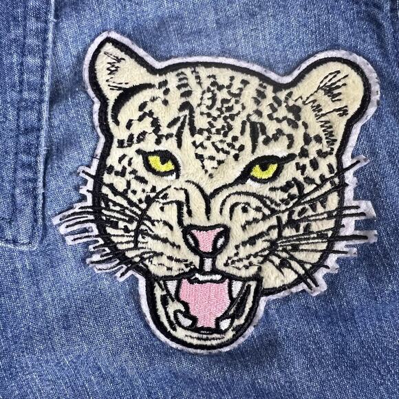Mossimo Leopard Patch Denim Shirt XL | Boyfriend Fit Chambray Button Down Y2K - Picture 5 of 12